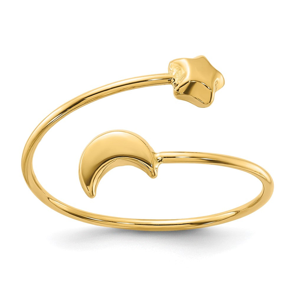 14K Gelbgold Poliert Verstellbar Mond und Stern Ring