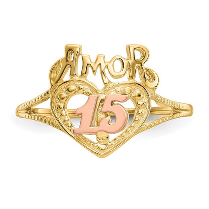14K Bicolor-Gold Amor 15-Herzen-Ring