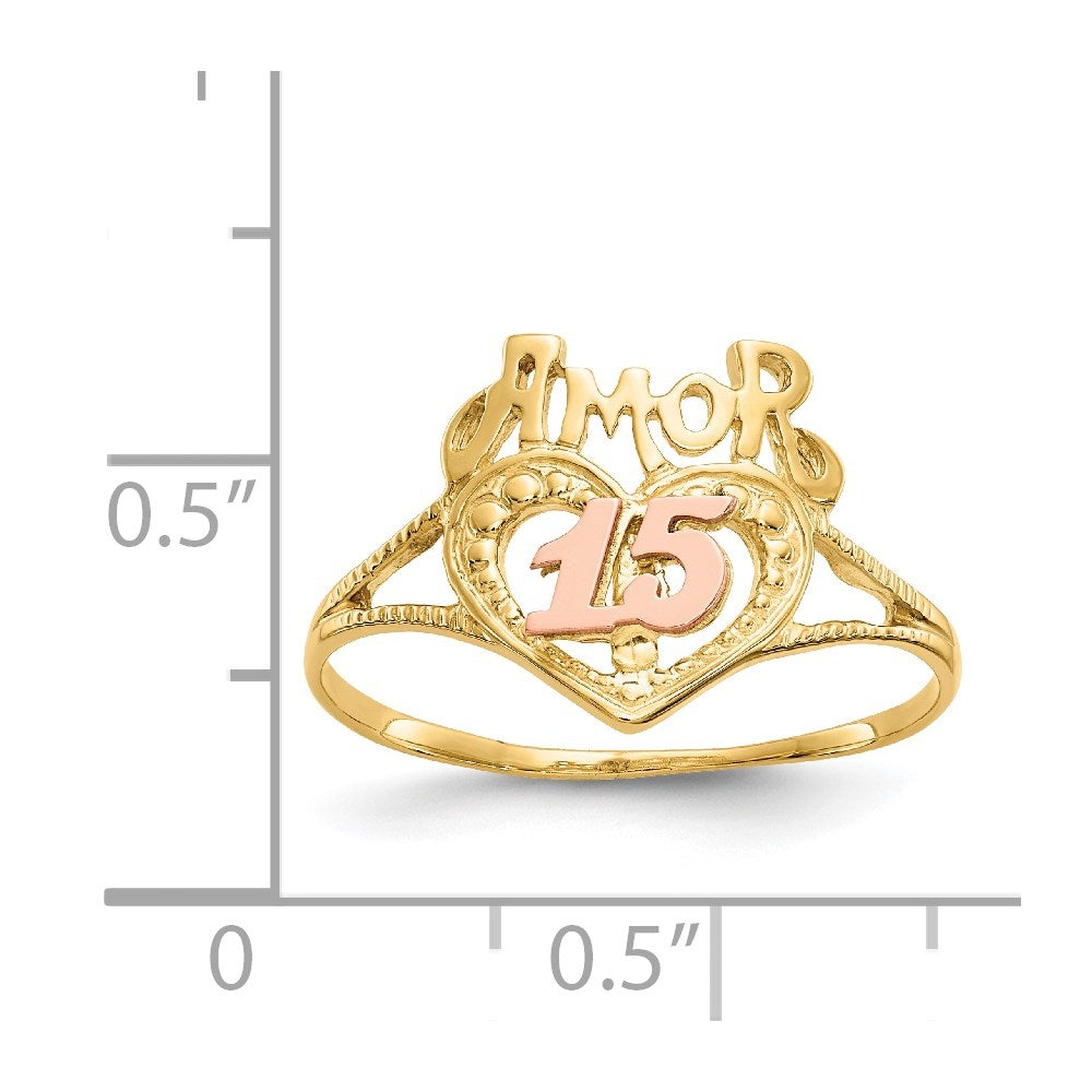 14K Bicolor-Gold Amor 15-Herzen-Ring