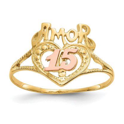 14K Bicolor-Gold Amor 15-Herzen-Ring