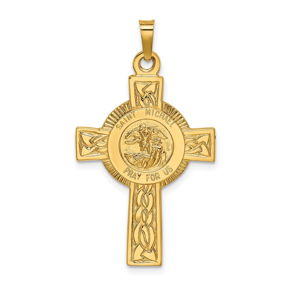 14K Gelbgold Kreuz mit St.-Michael-Medaille-Anhänger