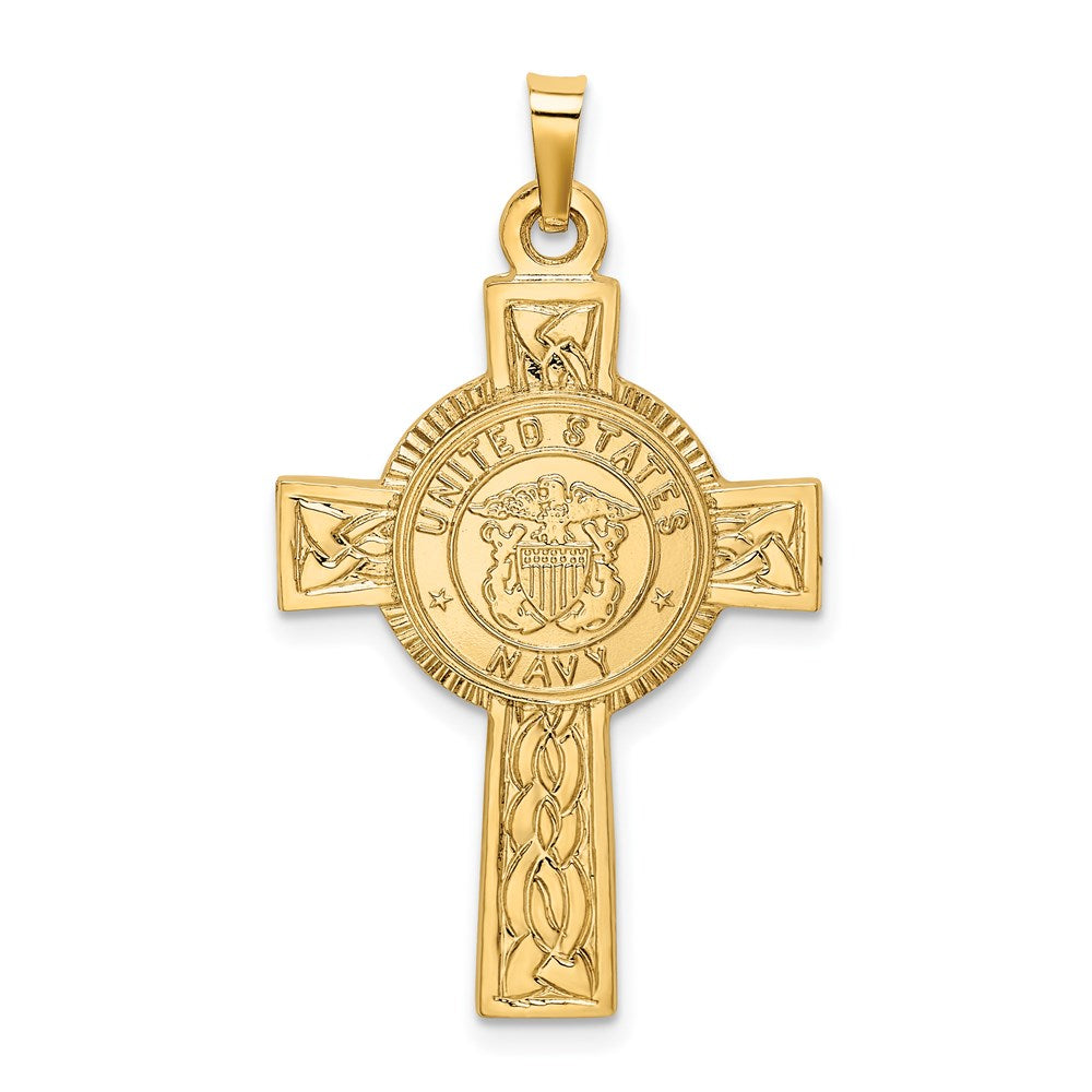 14K Gelbgold Kreuz-Anhänger mit Navy-Insignie