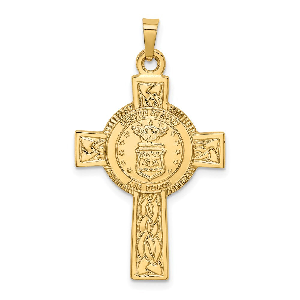 14 Karat Gelbgold Kreuz-Anhänger mit Air-Force-Emblem