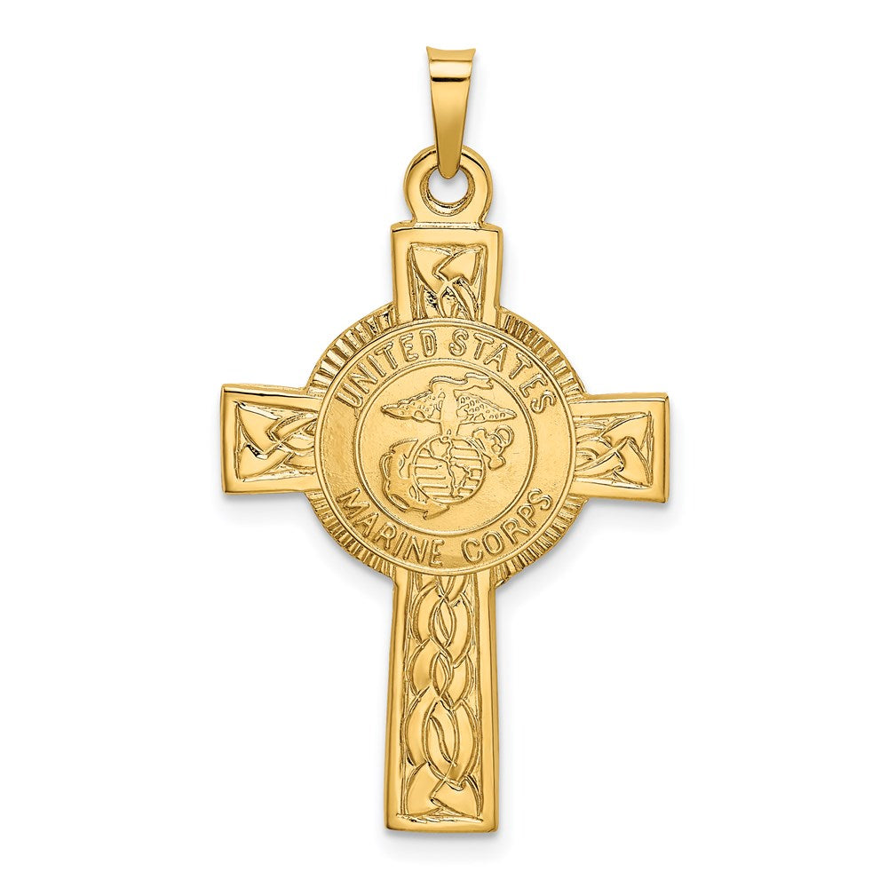 14K Gelbgold-Kreuzanhänger mit Marine-Corps-Insignie