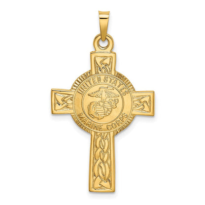 14K Gelbgold-Kreuzanhänger mit Marine-Corps-Insignie