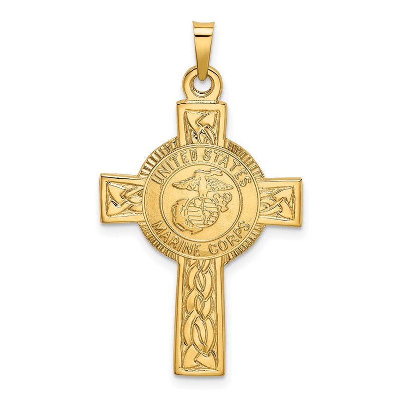 14K Gelbgold-Kreuzanhänger mit Marine-Corps-Insignie