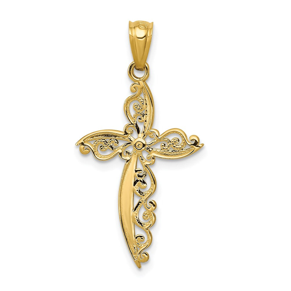 14K Gelbgold Ranke Design Kreuz Anhänger