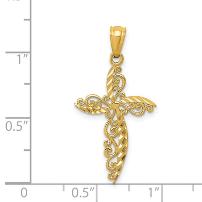 14K Gelbgold Ranke Design Kreuz Anhänger