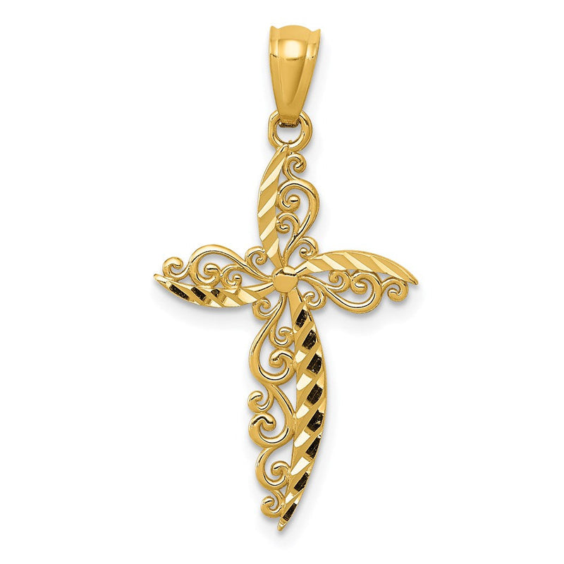 14K Gelbgold Ranke Design Kreuz Anhänger