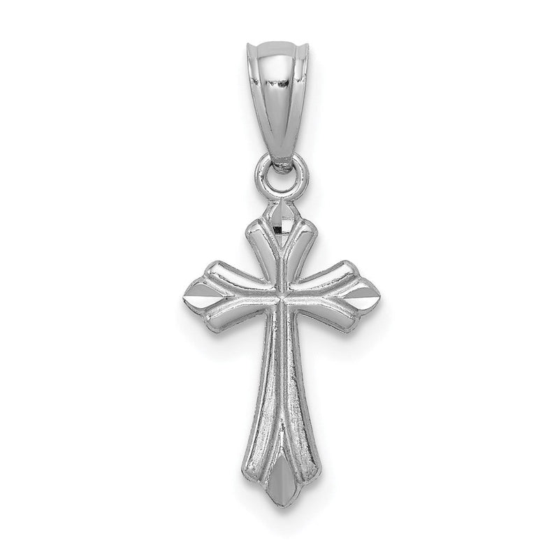 14K Weißgold Knospend Kreuz Charm