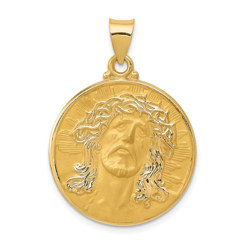 14K Gelbgold Kopf Of Christus Medaille Hohl Rund Anhänger