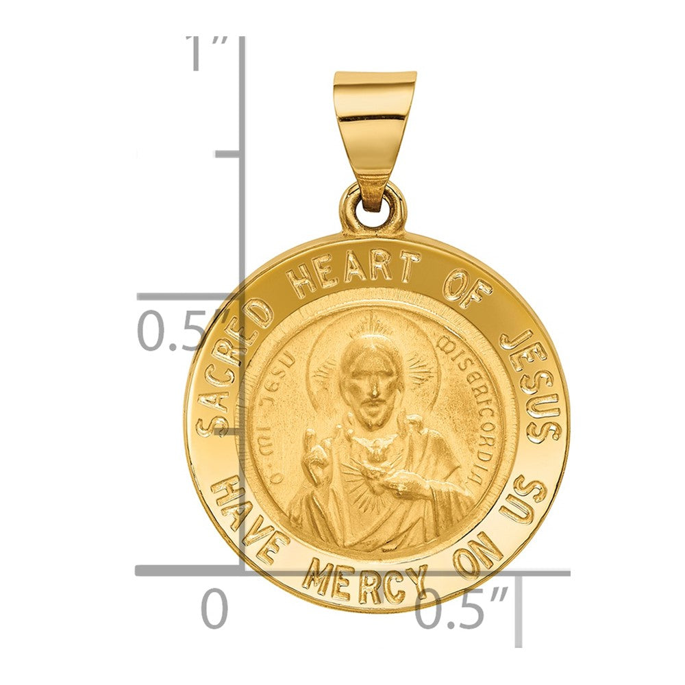 14K Gelbgold Heilig Herz Of Jesus Medaille Hohl Rund Anhänger