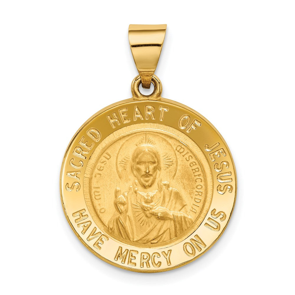 14K Gelbgold Heilig Herz Of Jesus Medaille Hohl Rund Anhänger