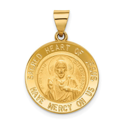 14K Gelbgold Heilig Herz Of Jesus Medaille Hohl Rund Anhänger