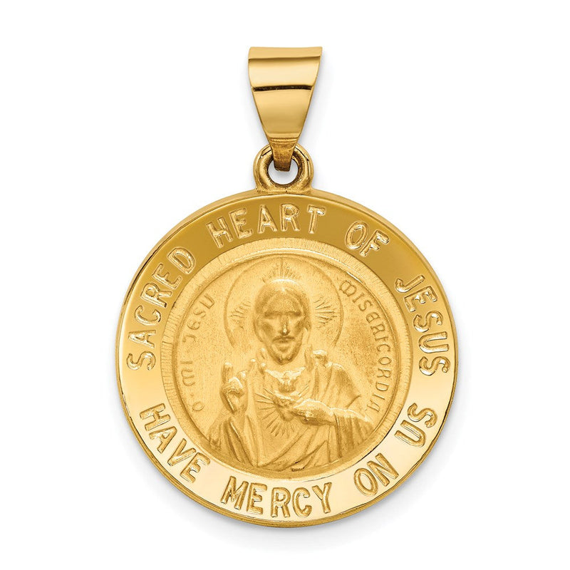 14K Gelbgold Heilig Herz Of Jesus Medaille Hohl Rund Anhänger