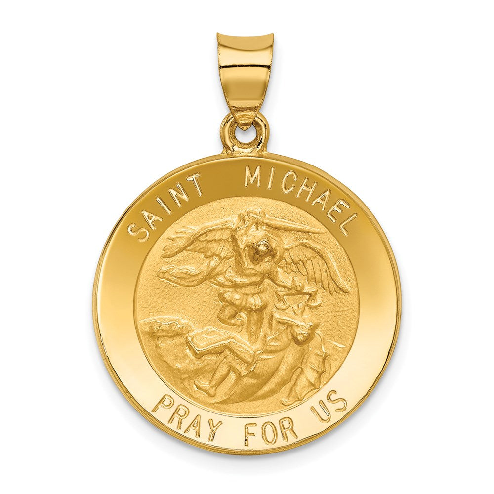 14K Gelbgold Saint Michael Medaille Hohl Anhänger