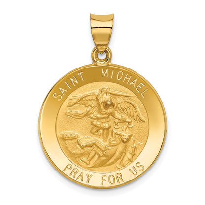 14K Gelbgold Saint Michael Medaille Hohl Anhänger