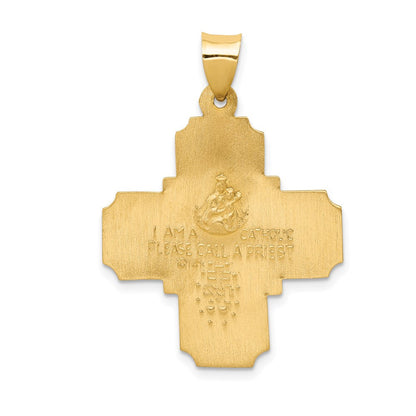 14K Gelbgold Vier-way Religious Medaille Hohl Anhänger