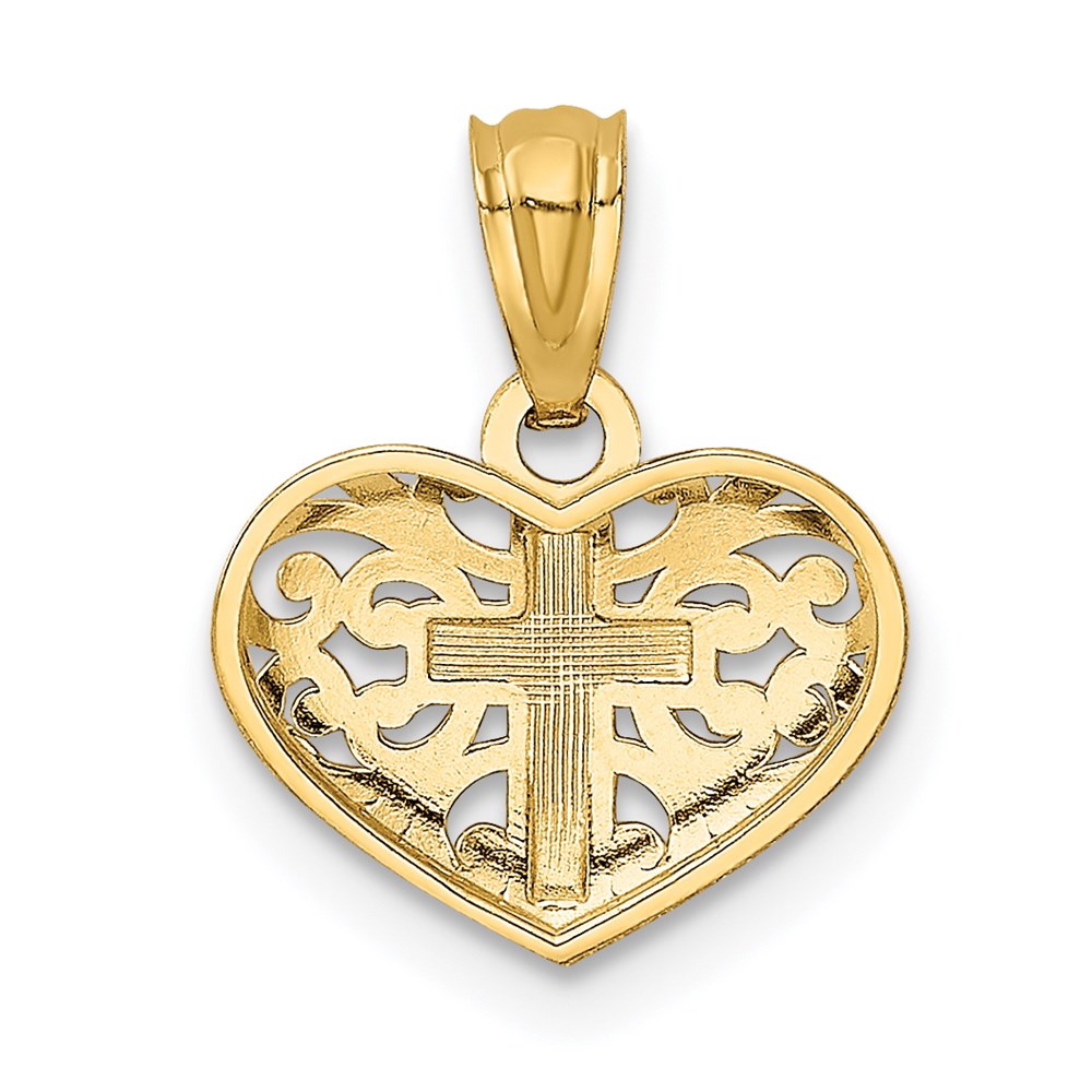 14K Gelb & Rhodium mit Rhodium Kreuz in Herz Anhänger