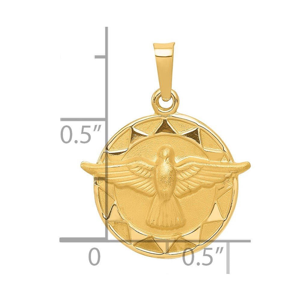 14K Gelbgold Heilig Geist Medaille Hohl Rund Anhänger