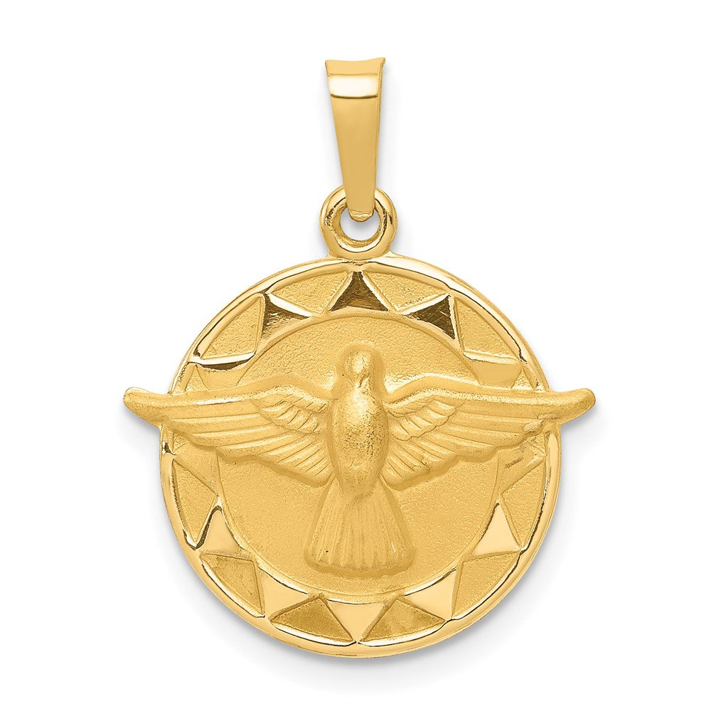 14K Gelbgold Heilig Geist Medaille Hohl Rund Anhänger