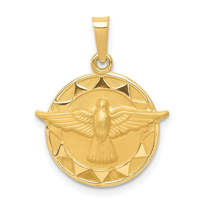 14K Gelbgold Heilig Geist Medaille Hohl Rund Anhänger