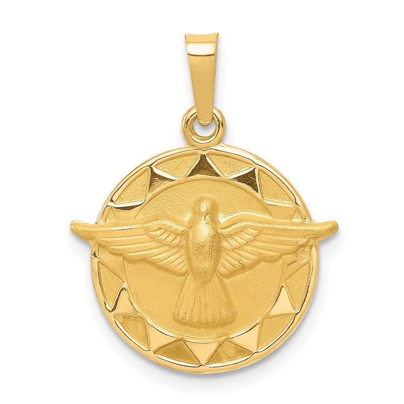 14K Gelbgold Heilig Geist Medaille Hohl Rund Anhänger