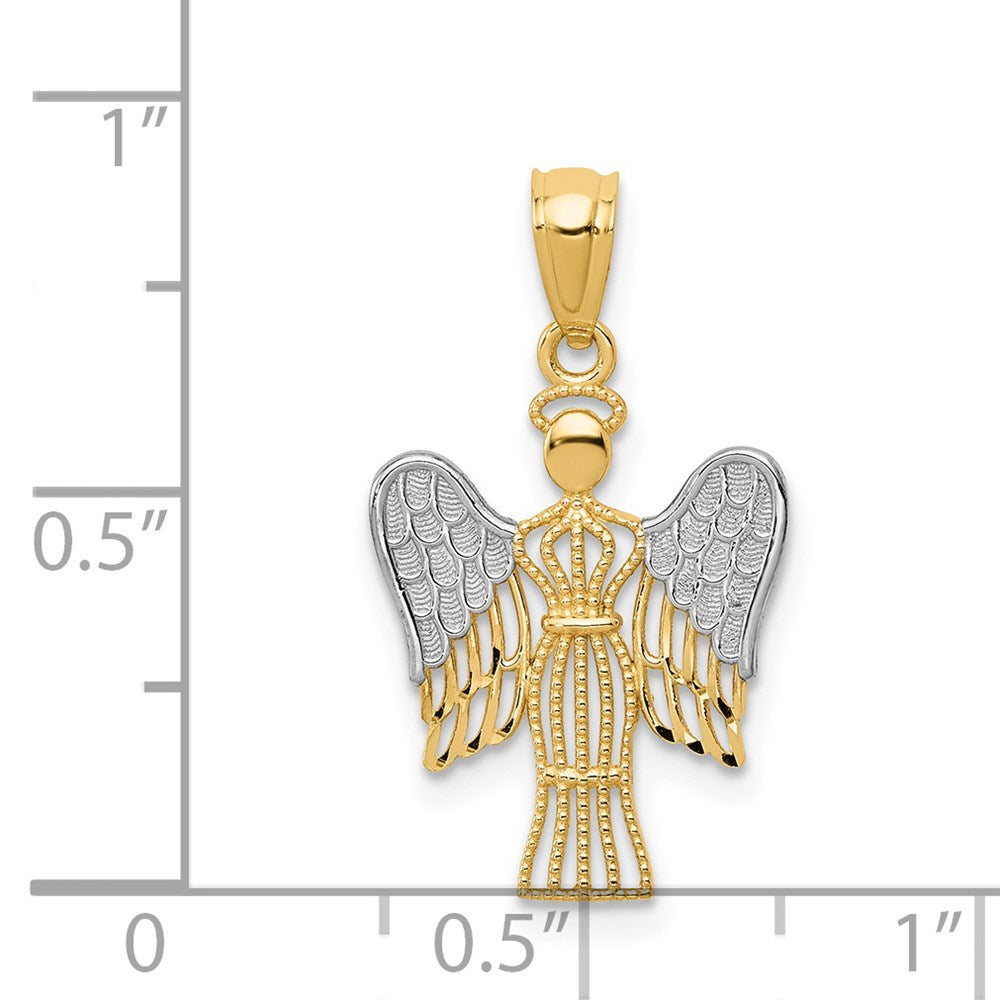 14K Gelb & Rhodium mit Rhodium Engel Anhänger
