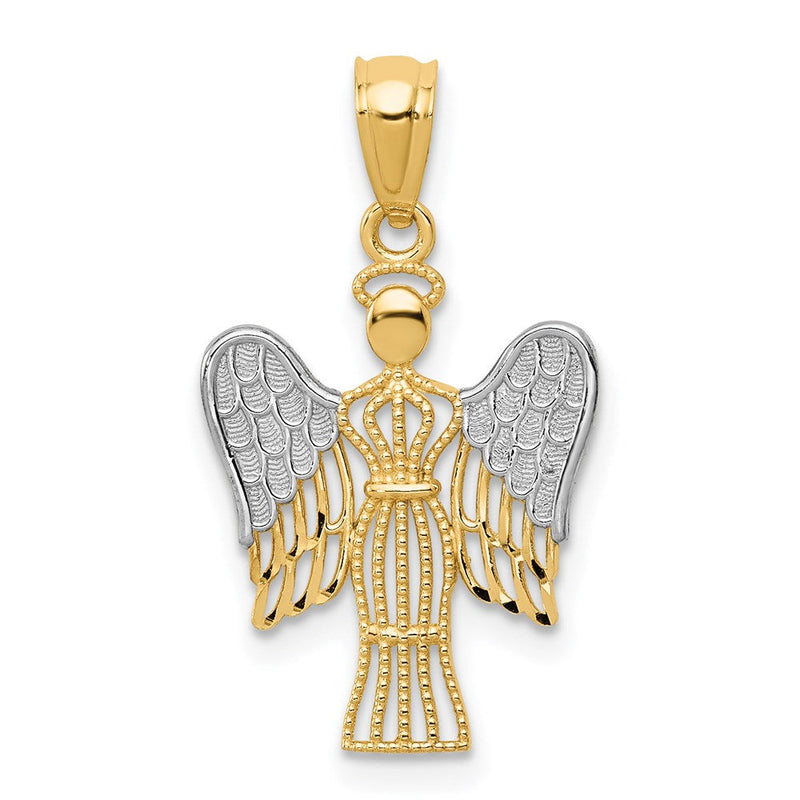 14K Gelb & Rhodium mit Rhodium Engel Anhänger