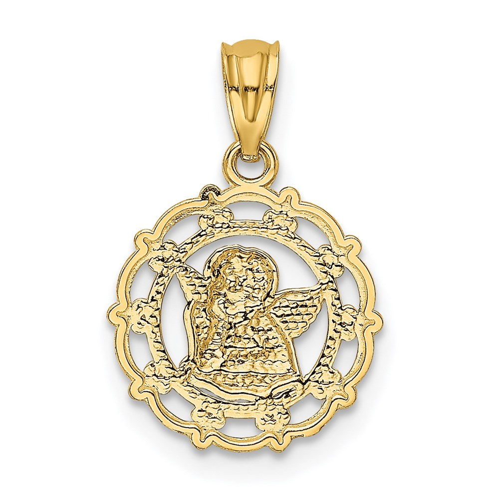 14K Gelb & Rhodium mit Rhodium Framed Cherub Anhänger