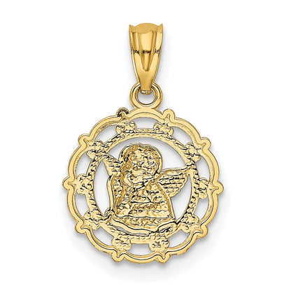 14K Gelb & Rhodium mit Rhodium Framed Cherub Anhänger