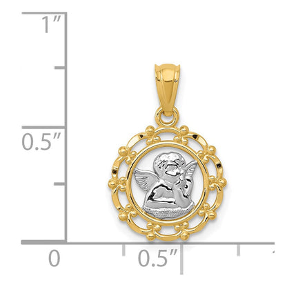 14K Gelb & Rhodium mit Rhodium Framed Cherub Anhänger
