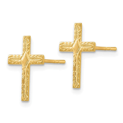 14K Gelbgold Poliert & Strukturiert Kreuz Ohrringe