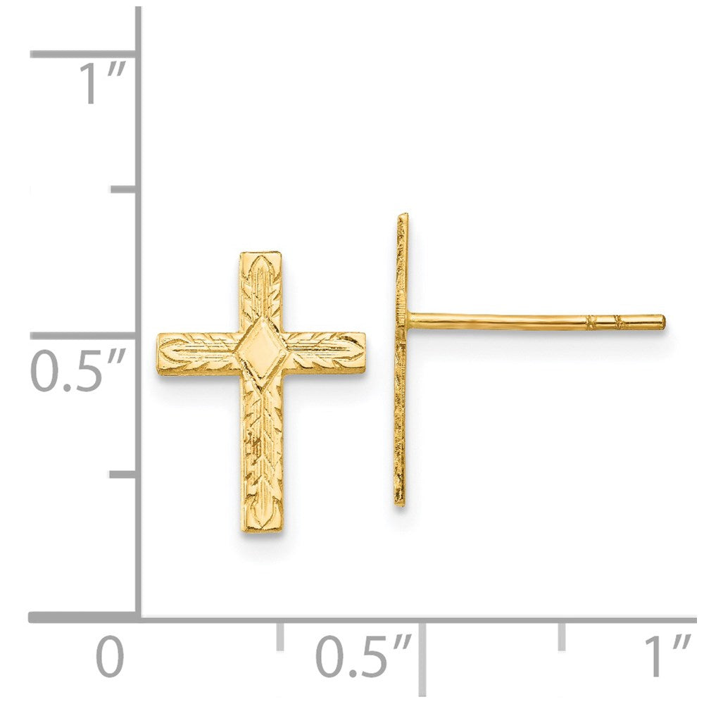 14K Gelbgold Poliert & Strukturiert Kreuz Ohrringe