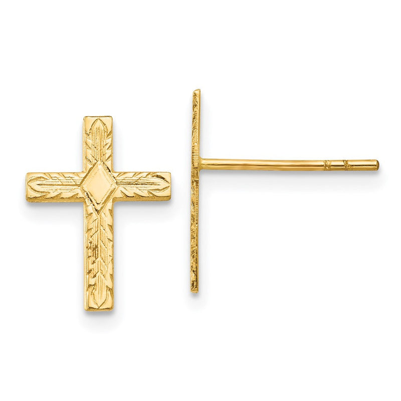 14K Gelbgold Poliert & Strukturiert Kreuz Ohrringe