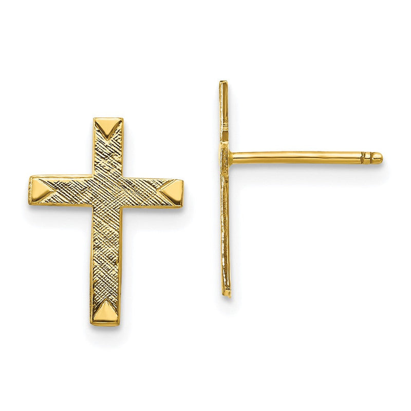14K Gelbgold Gebürstet Finish Kreuz Ohrringe