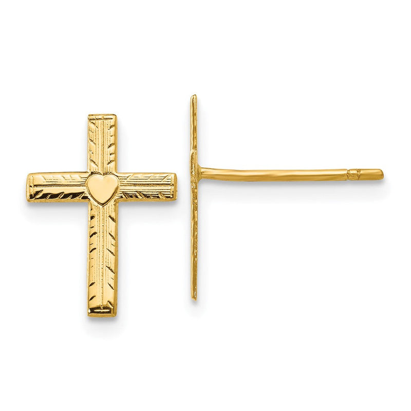 14K Gelbgold Poliert & Satiniert Herz Kreuz Ohrringe