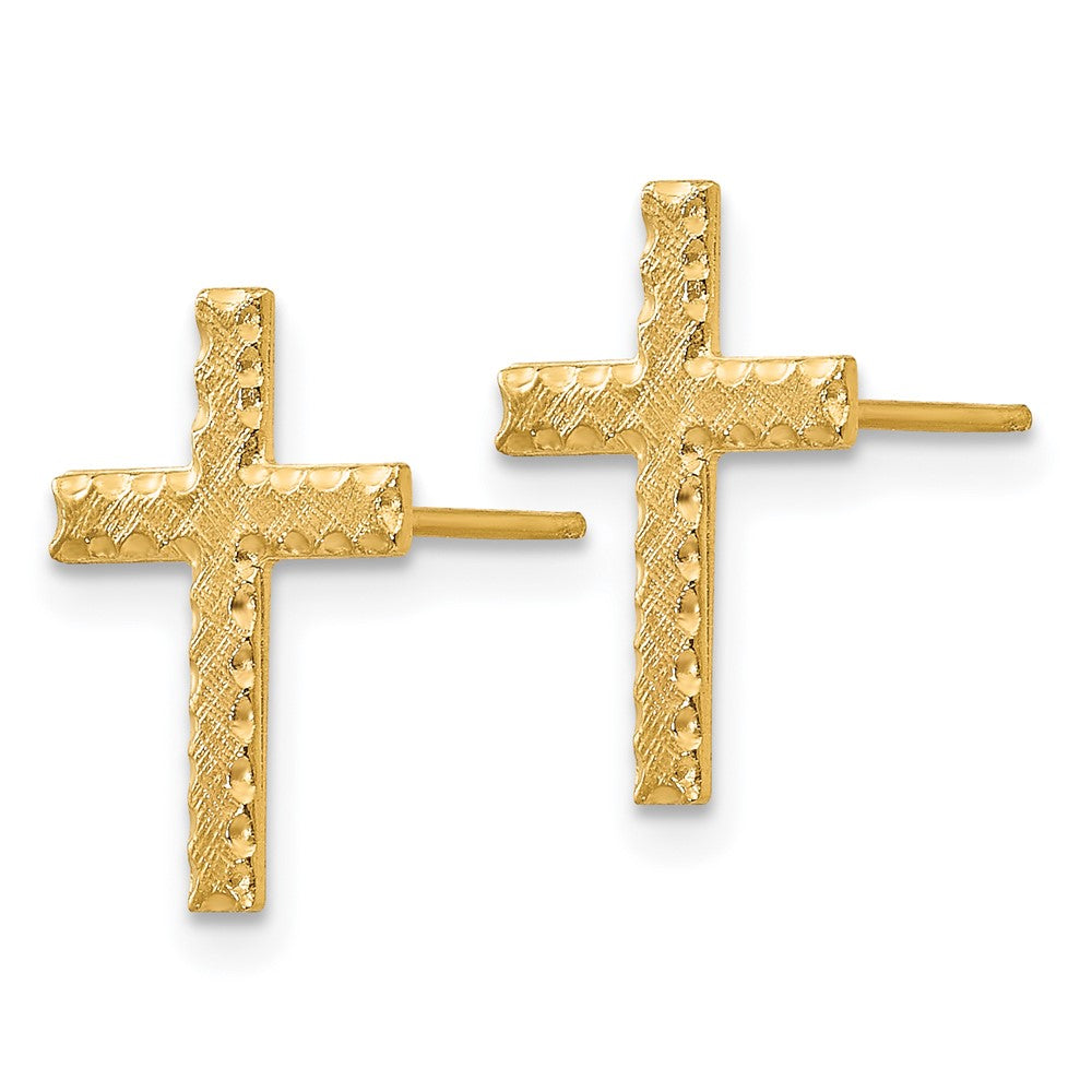 14K Gelbgold Gebürstet Finish Kreuz Ohrringe