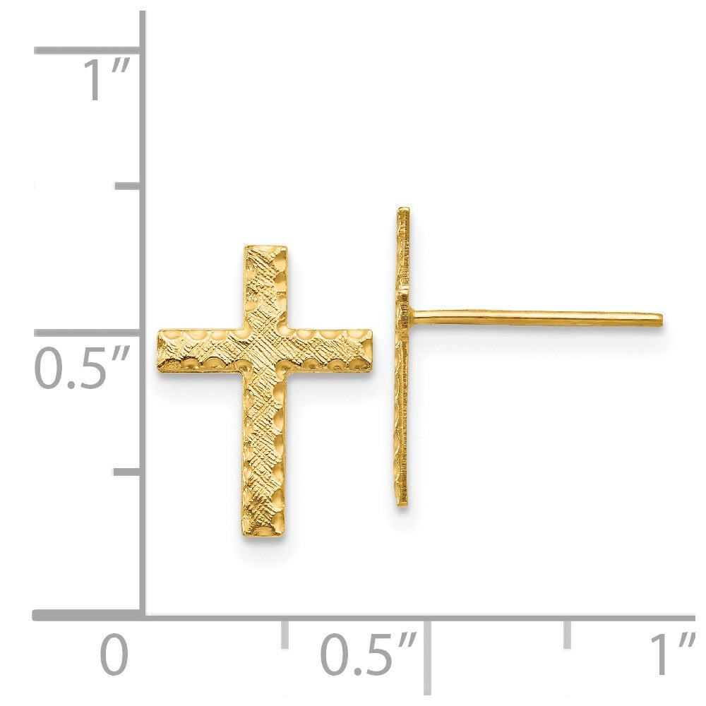 14K Gelbgold Gebürstet Finish Kreuz Ohrringe