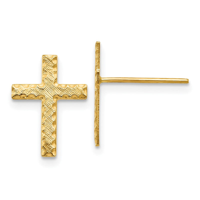 14K Gelbgold Gebürstet Finish Kreuz Ohrringe