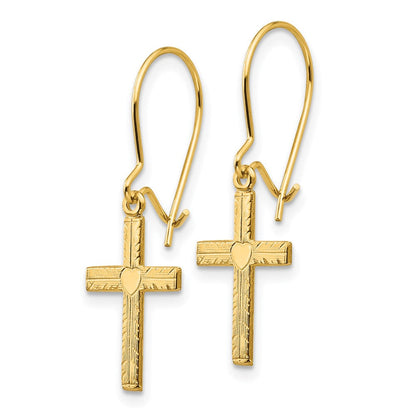 14K Gelbgold Poliert & Satiniert Kreuz Ohrringe