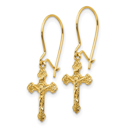 14K Gelbgold Poliert Kruzifix Ohrringe