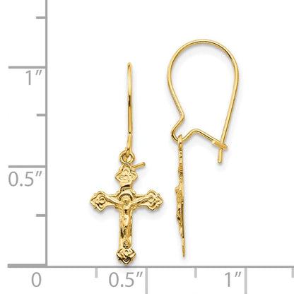 14K Gelbgold Poliert Kruzifix Ohrringe