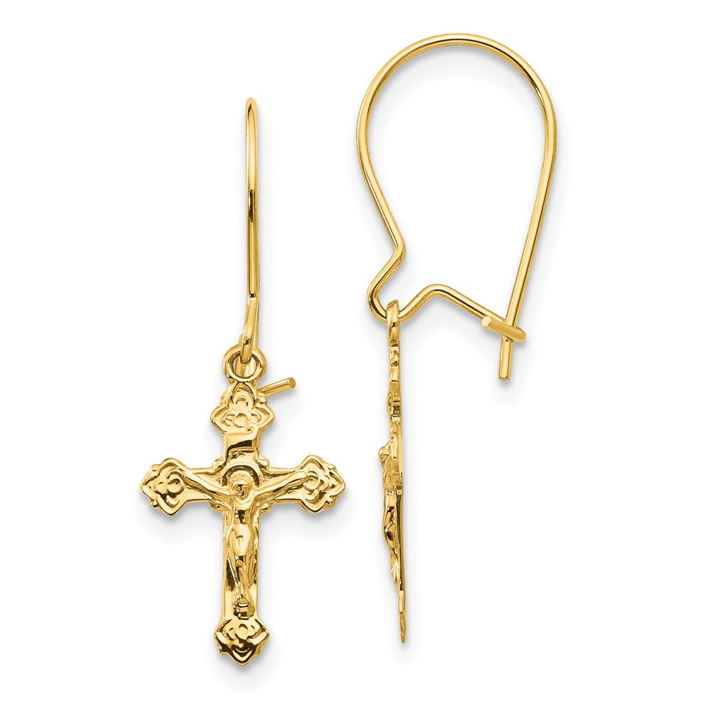 14K Gelbgold Poliert Kruzifix Ohrringe