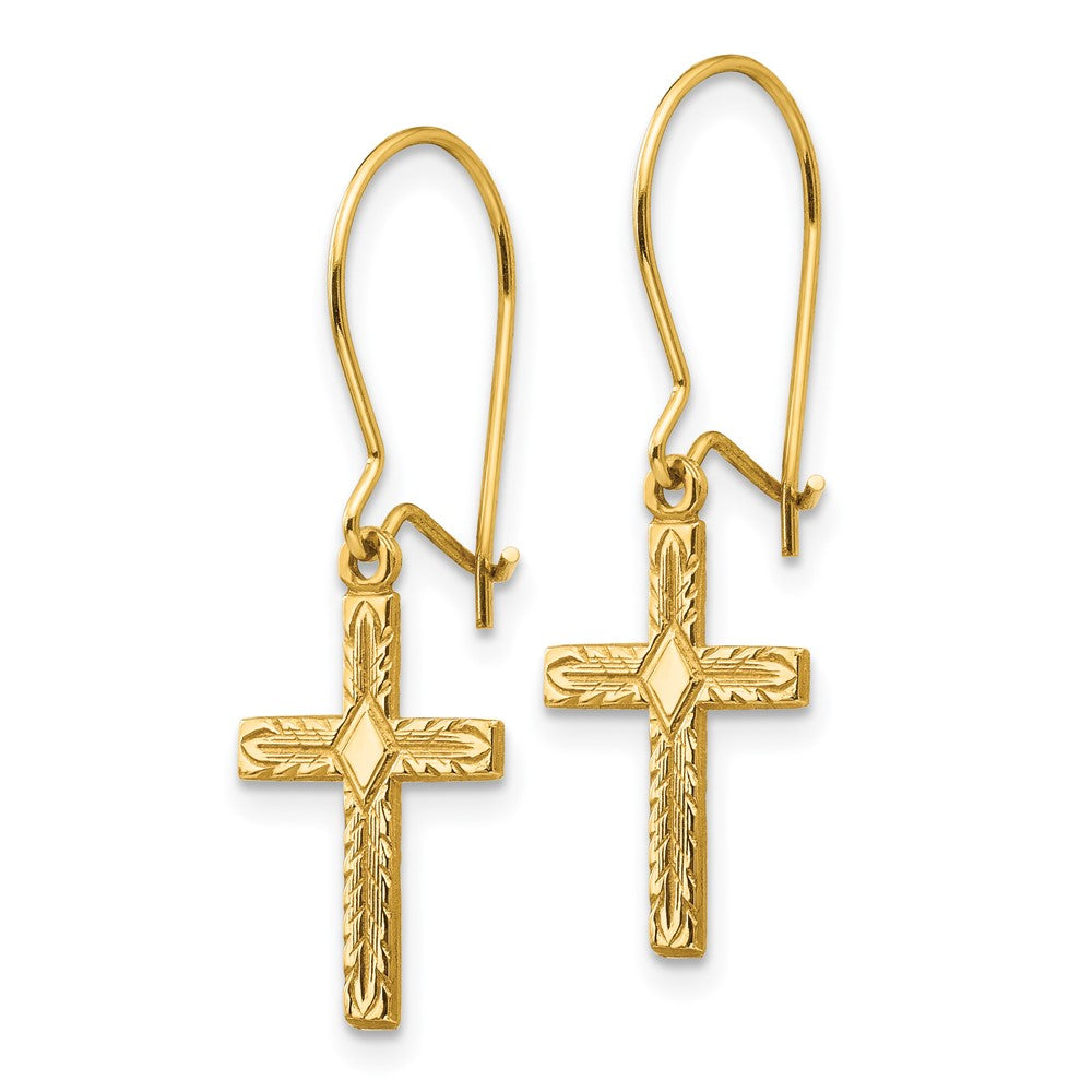 14K Gelbgold Poliert & Satiniert Kreuz Ohrringe