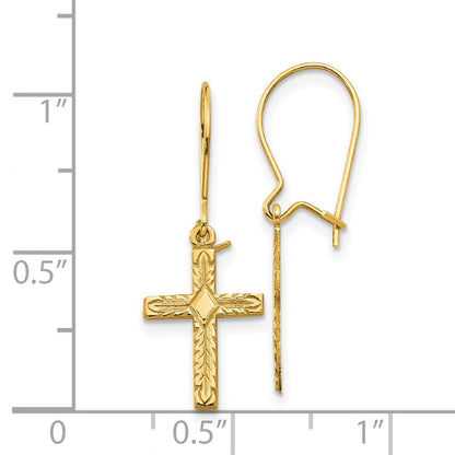 14K Gelbgold Poliert & Satiniert Kreuz Ohrringe