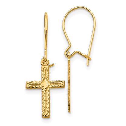 14K Gelbgold Poliert & Satiniert Kreuz Ohrringe