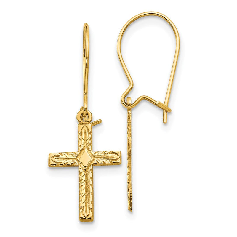14K Gelbgold Poliert & Satiniert Kreuz Ohrringe