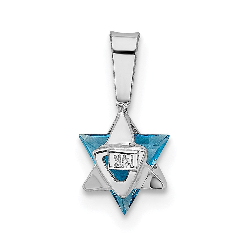 14K Weißgold Blautopas Davidstern-Anhänger