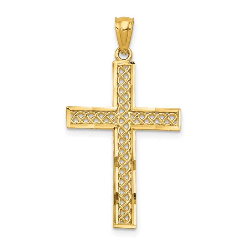 14K Gelbgold Diamantiert Filigran Kreuz Anhänger